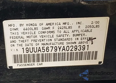 2000 Acura Tl 3.2 from USA, damaged, VIN 19UUA5679YA029391